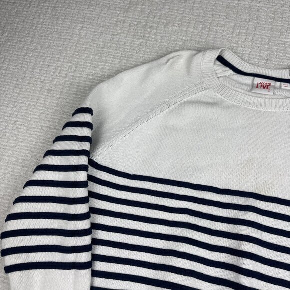 Lacoste Live! Preppy Knitted pullover Sweater White / Navy Striped Men Sz 6 Read - Picture 3 of 16
